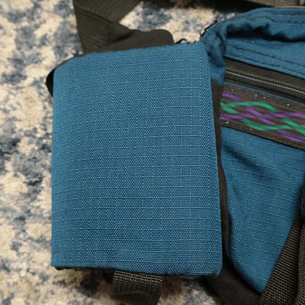 Vintage 90s JanSport Made in USA Fanny Pack Waist Bag Teal Aztec Tribal